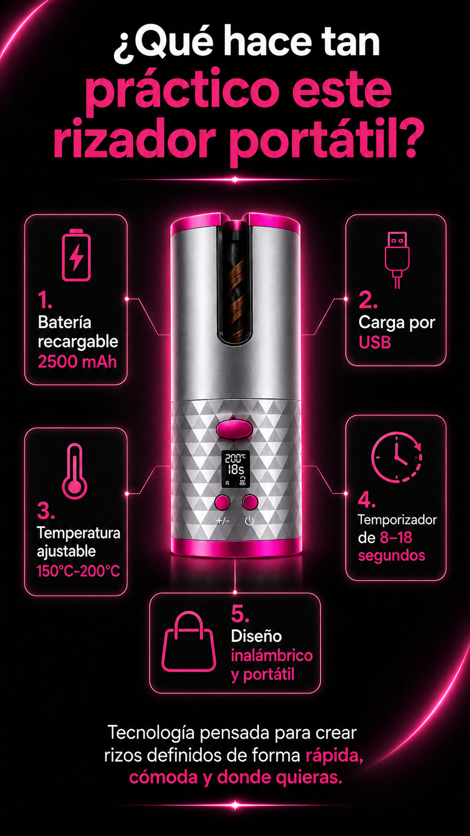 Curlify™ rizadora automática inalámbrica/recargable.