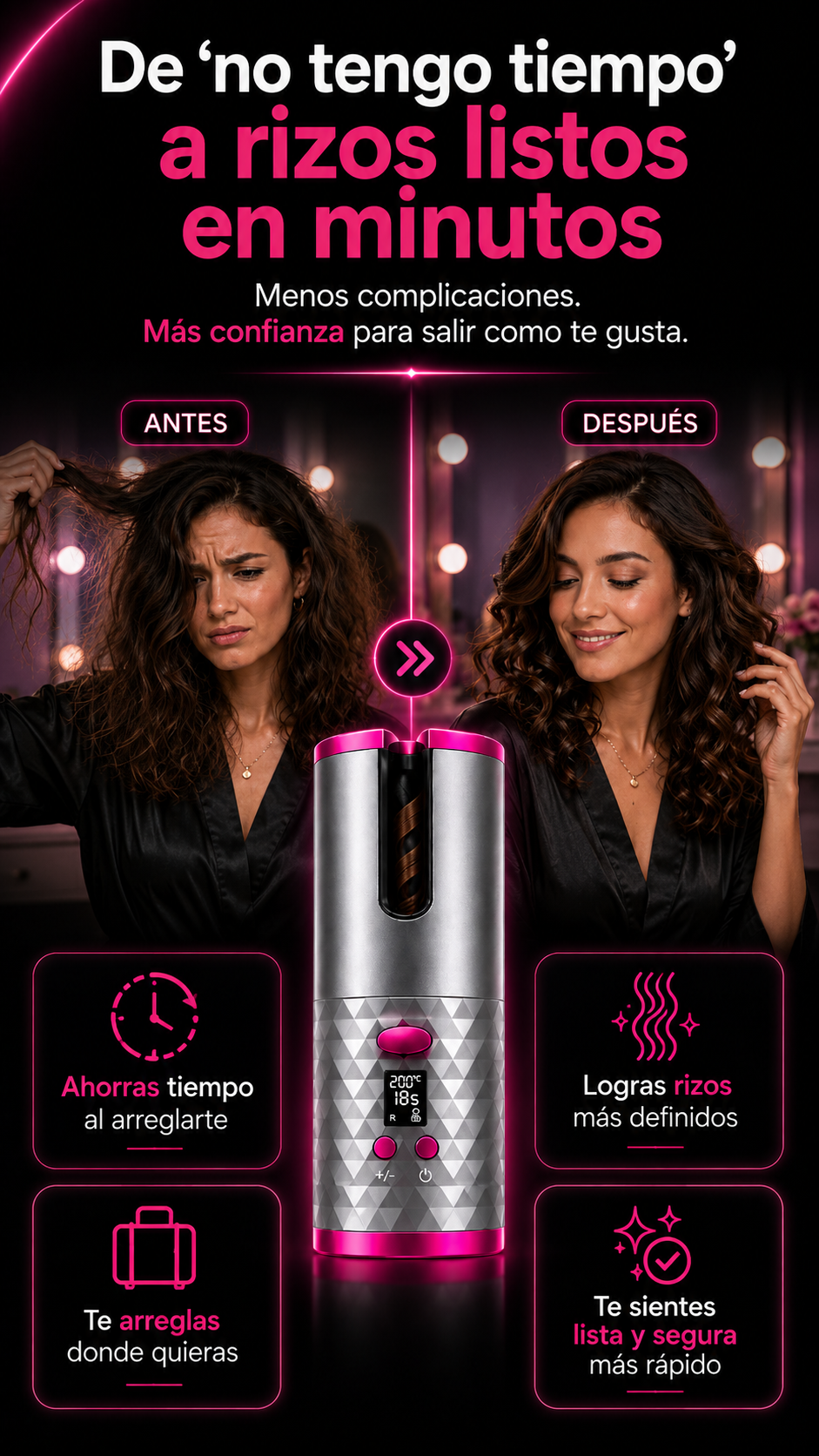 Curlify™ rizadora automática inalámbrica/recargable.