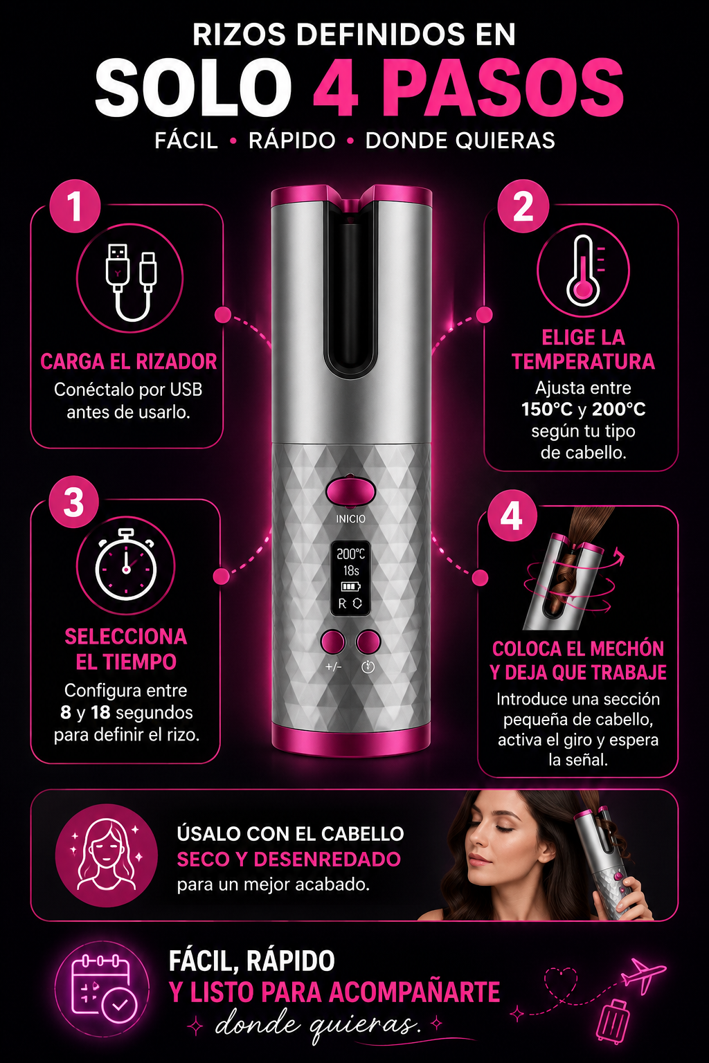 Curlify™ rizadora automática inalámbrica/recargable.