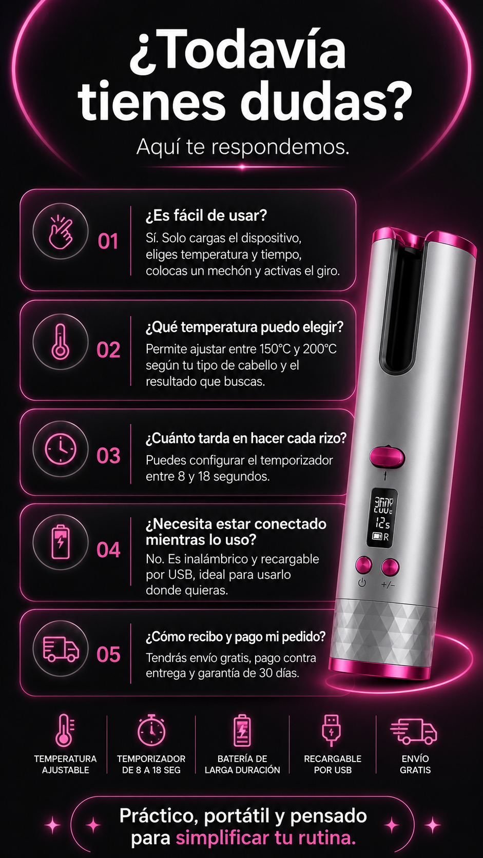 Curlify™ rizadora automática inalámbrica/recargable.