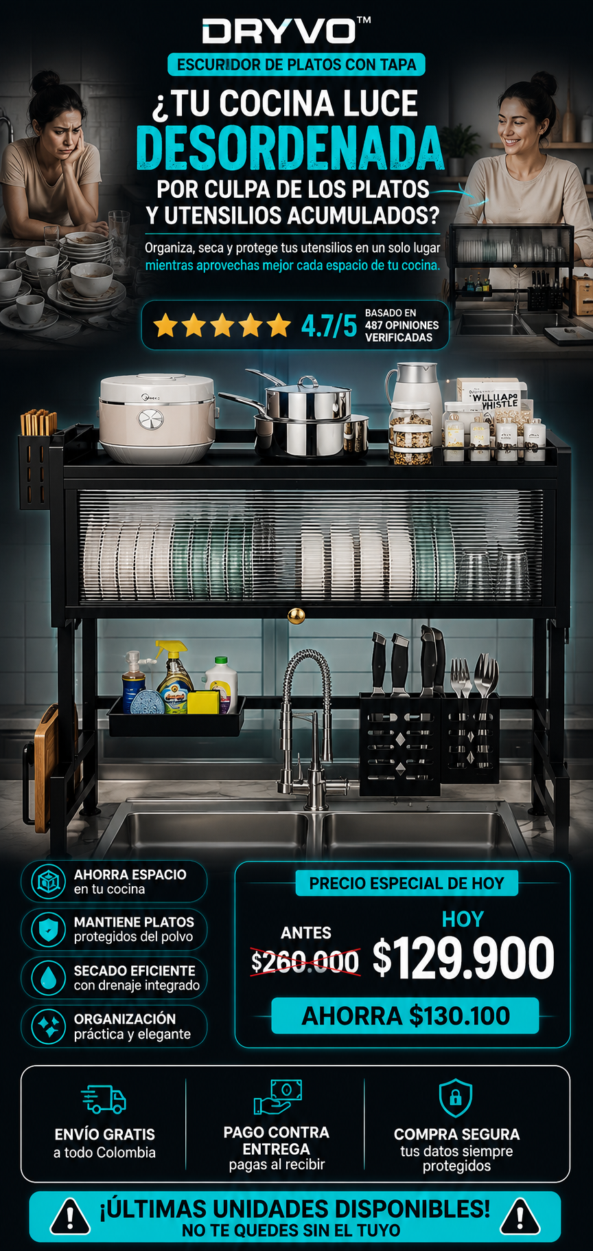 Dryvo Escurridor De Platos Con Tapa