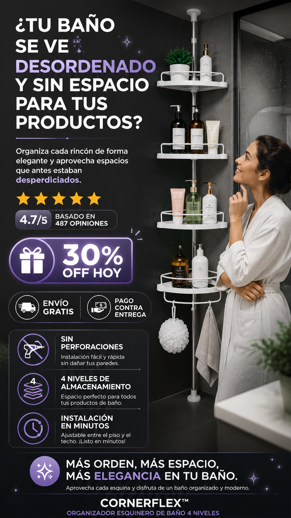CornerFlex ESQUINERO ORGANIZADOR DE BAÑO