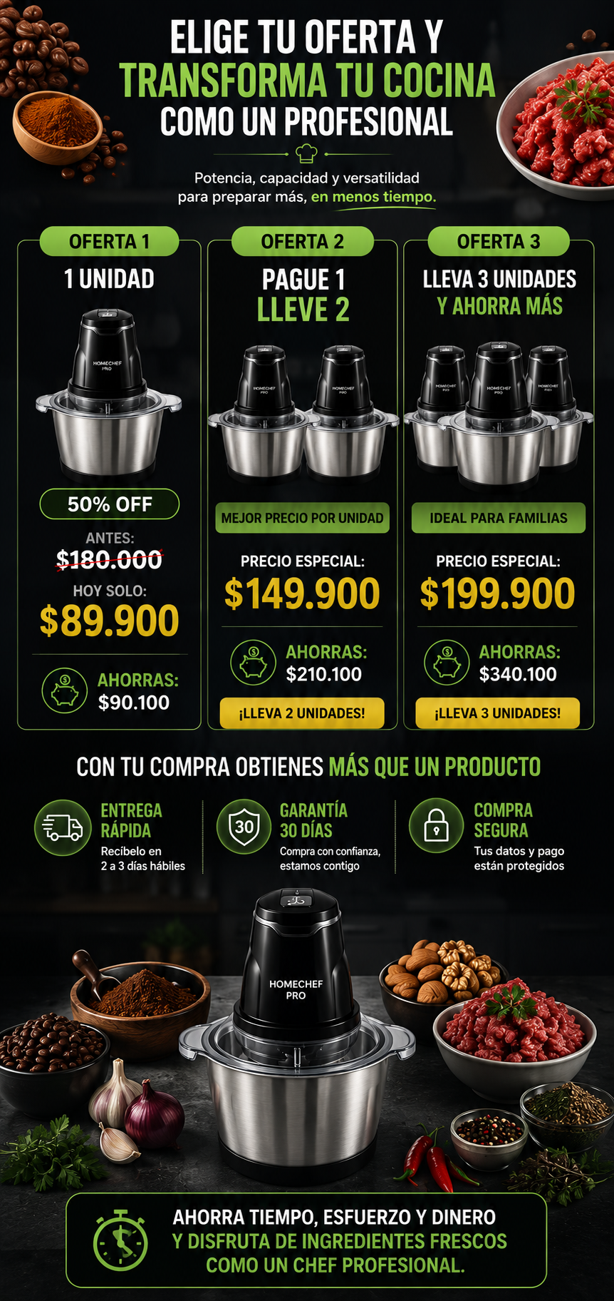 HomeChef Pro Molino Picador Electrico 2 Litros