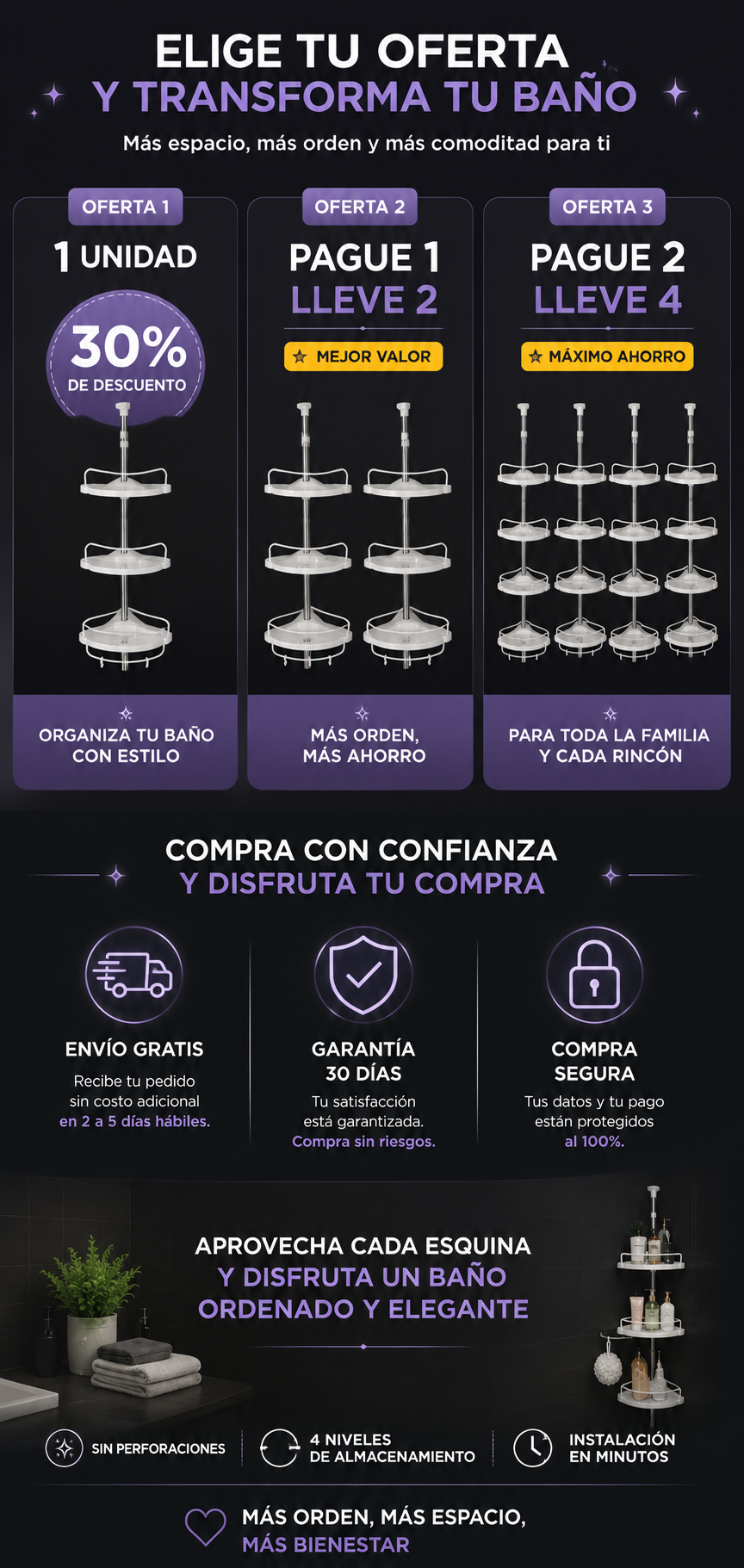 CornerFlex ESQUINERO ORGANIZADOR DE BAÑO