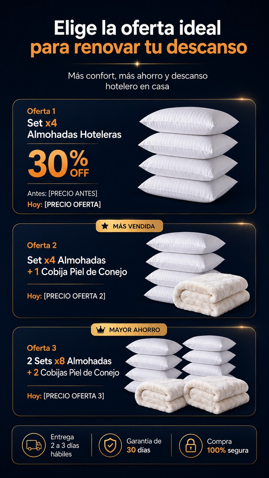 Set x4 Almohadas Hoteleras