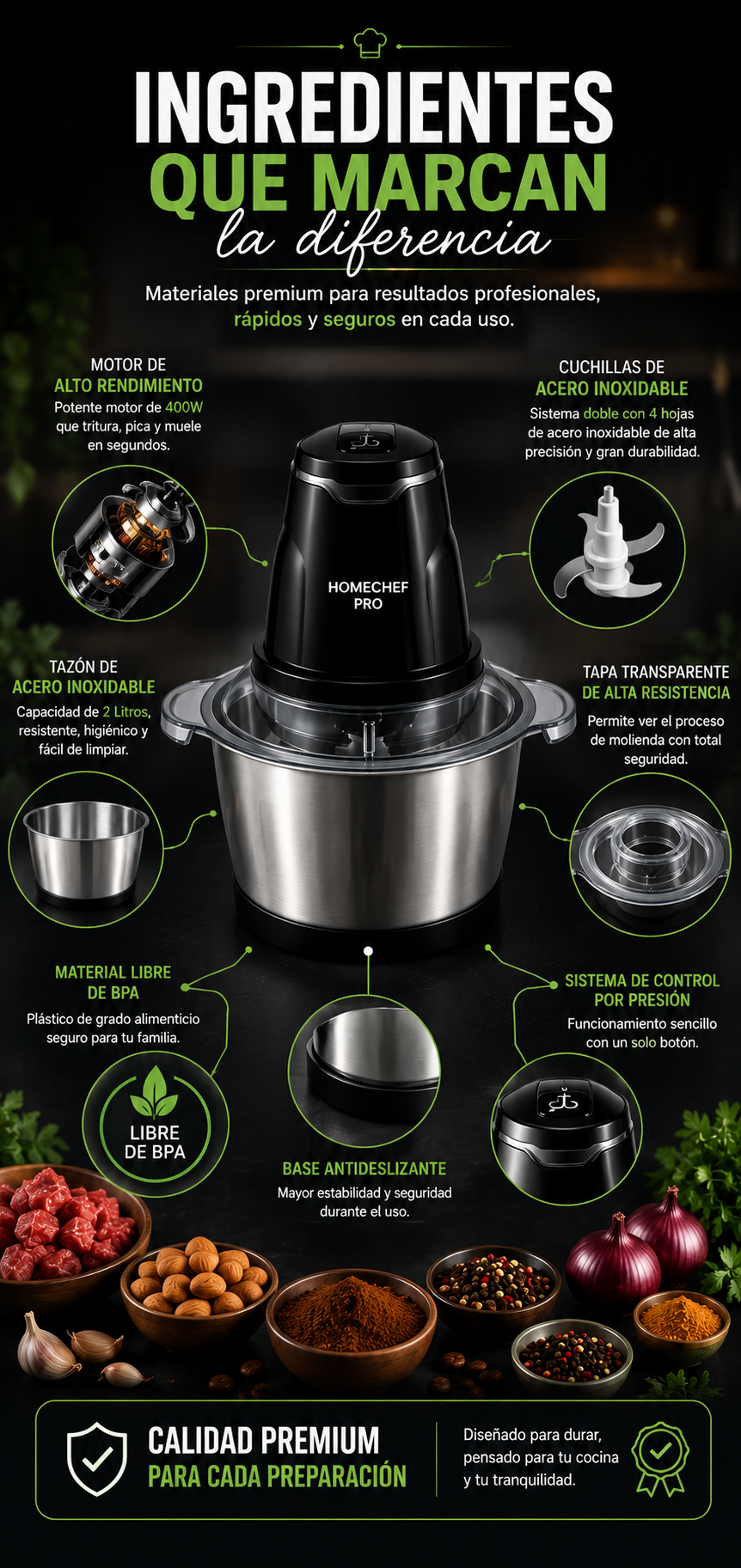 HomeChef Pro Molino Picador Electrico 2 Litros