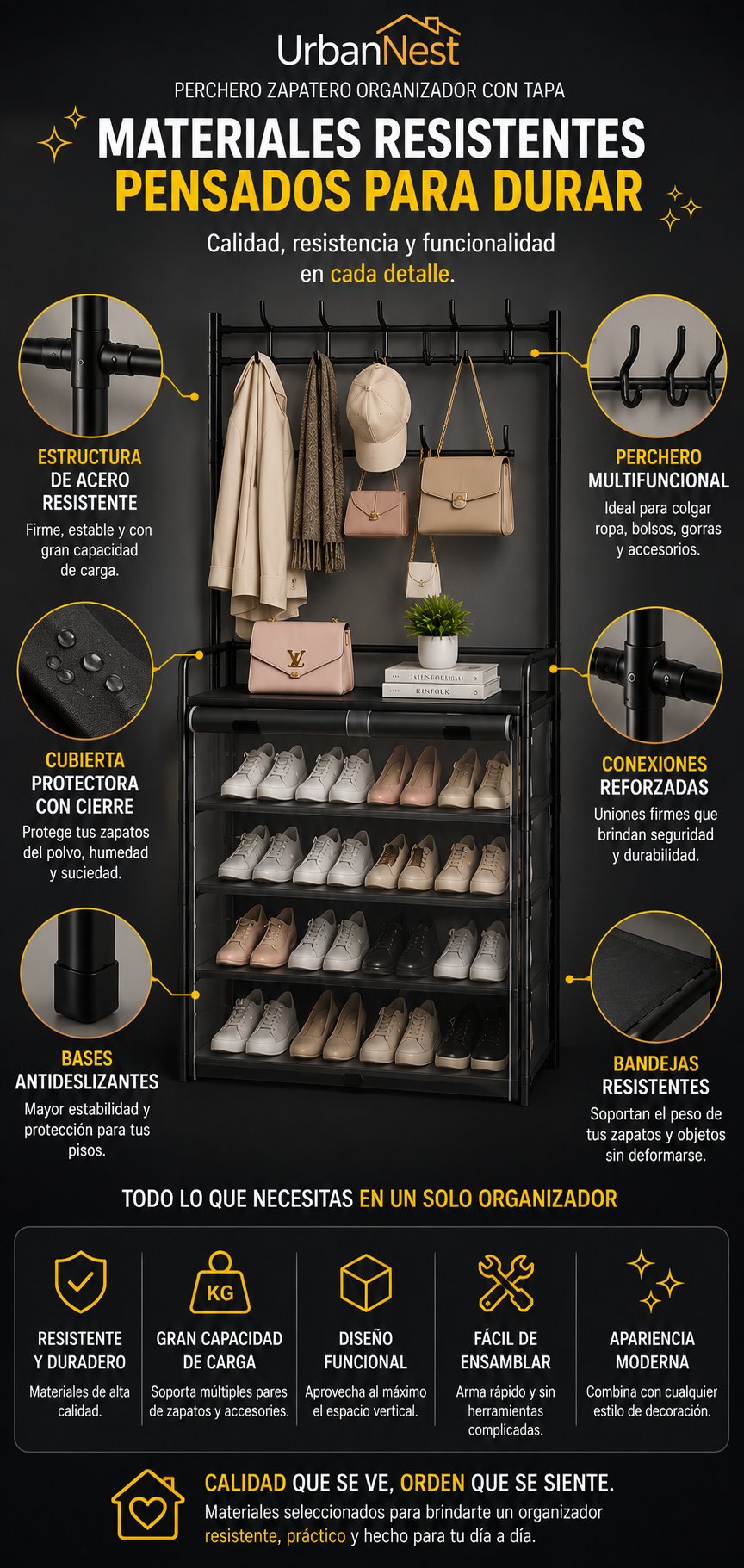 UrbanNest Perchero Zapatero Organizador con Tapa