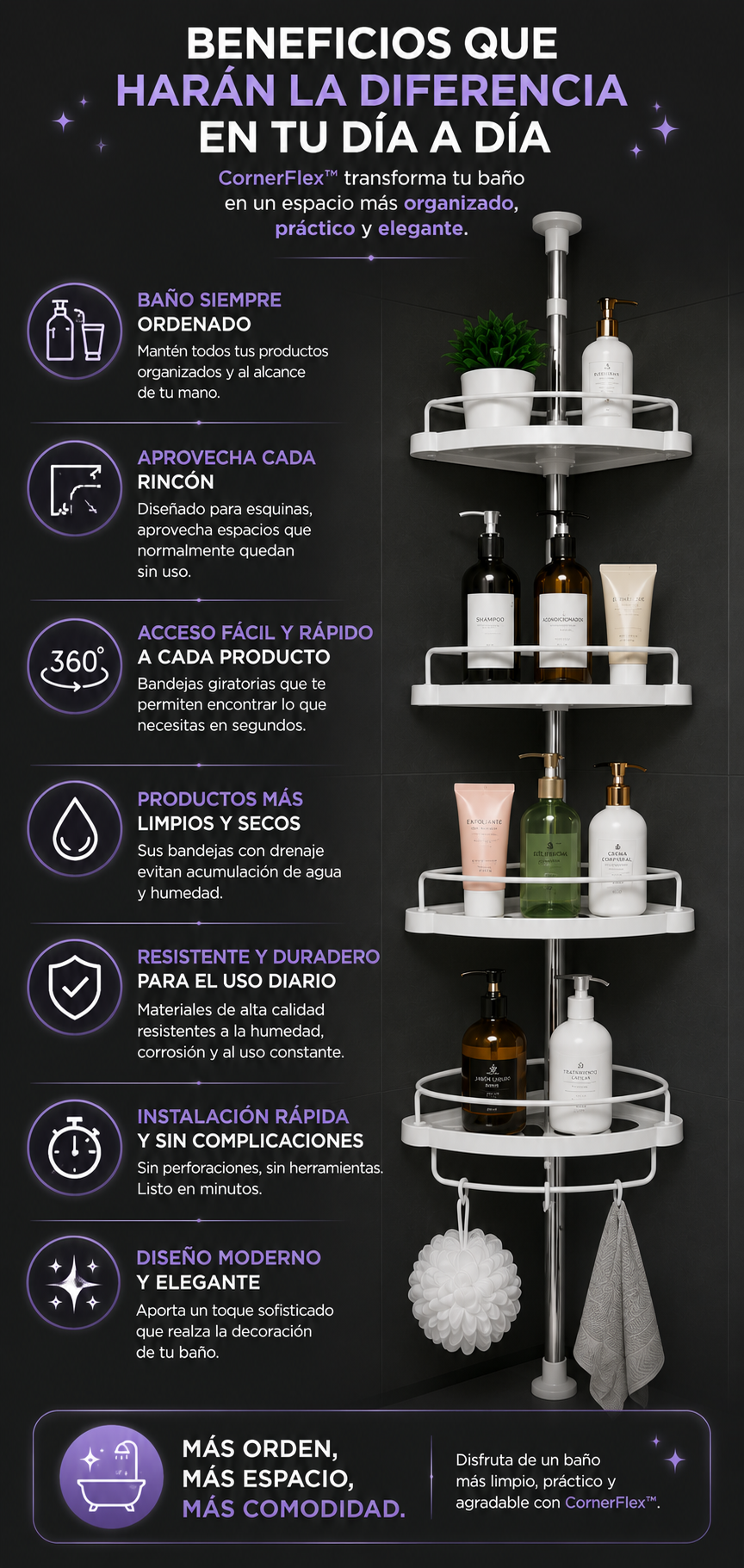CornerFlex ESQUINERO ORGANIZADOR DE BAÑO