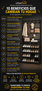 UrbanNest Perchero Zapatero Organizador con Tapa