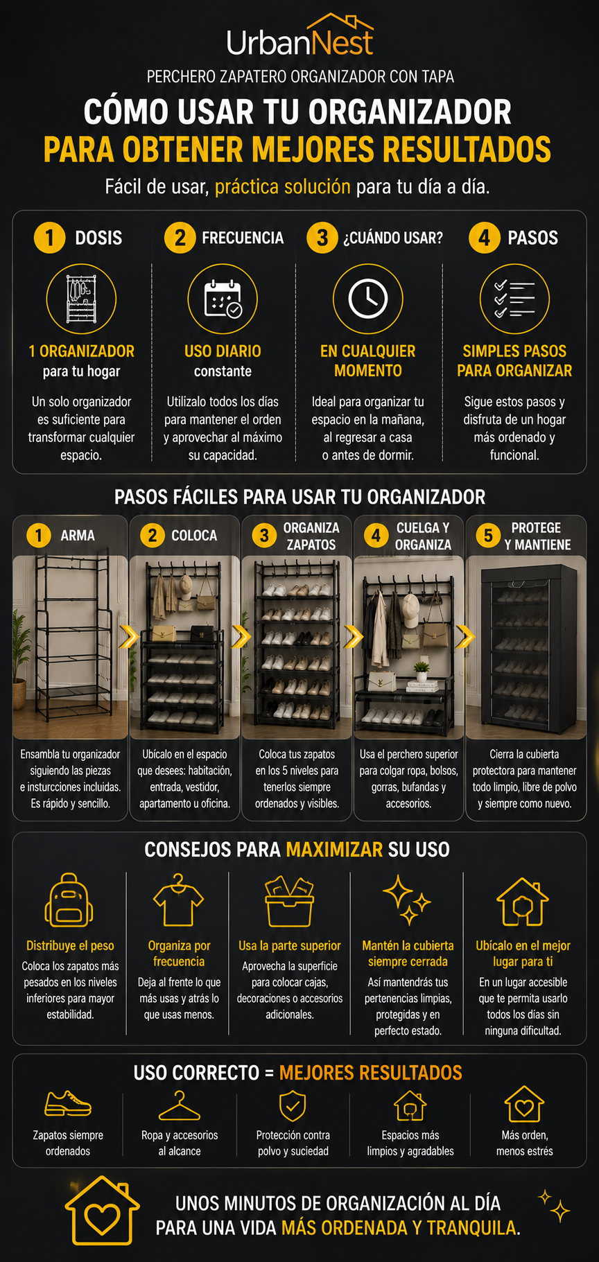 UrbanNest Perchero Zapatero Organizador con Tapa