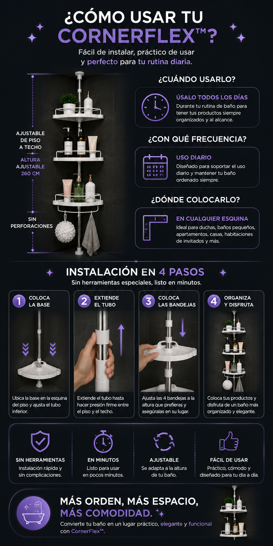 CornerFlex ESQUINERO ORGANIZADOR DE BAÑO