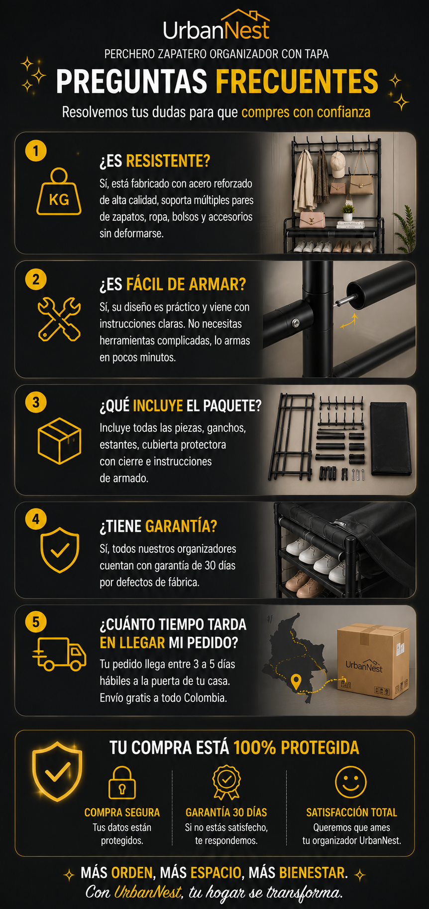 UrbanNest Perchero Zapatero Organizador con Tapa